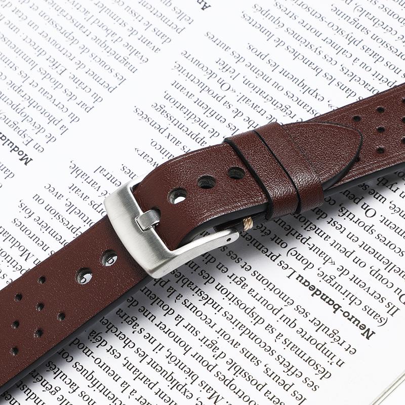 Men's Genuine Leather Watch Strap - Breathable Double-Sided Top Layer Cowhide with Interchangeable Ears