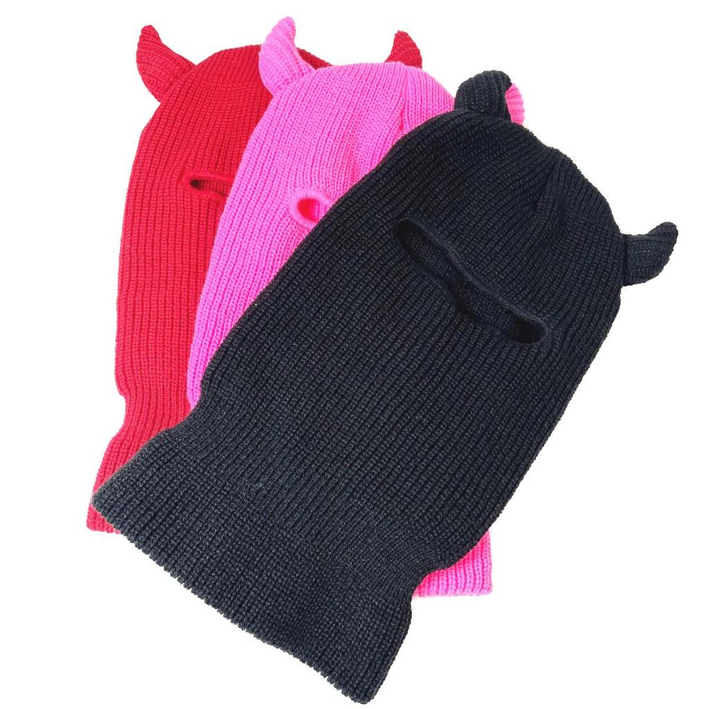 Cow Horn Hooded Knitted Halloween Cosplay Hat
