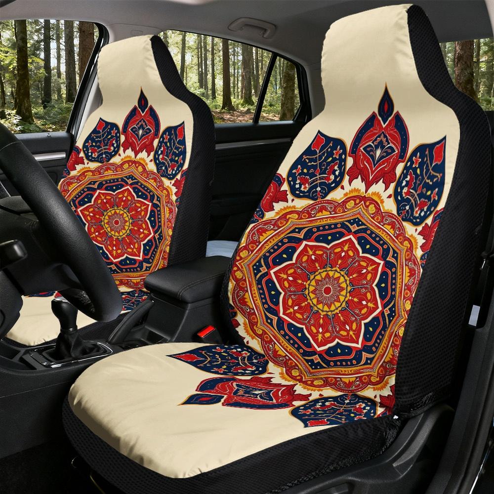 2D Flat Printing, 2pcs Universal Vehicle Seat Covers, Comfortable Car Seat Covers, Quick Install, Colorful Abstract Floral Patte