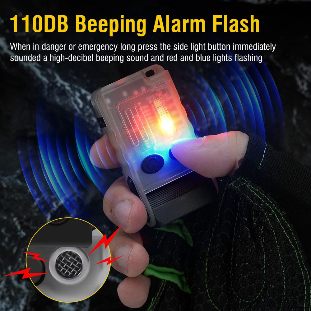 V20 Keychain EDC LED Flashlight Head Swivels Type-C Rechargeable Magnet Torch Buzzer Work Light with Clip Magnet Lantern