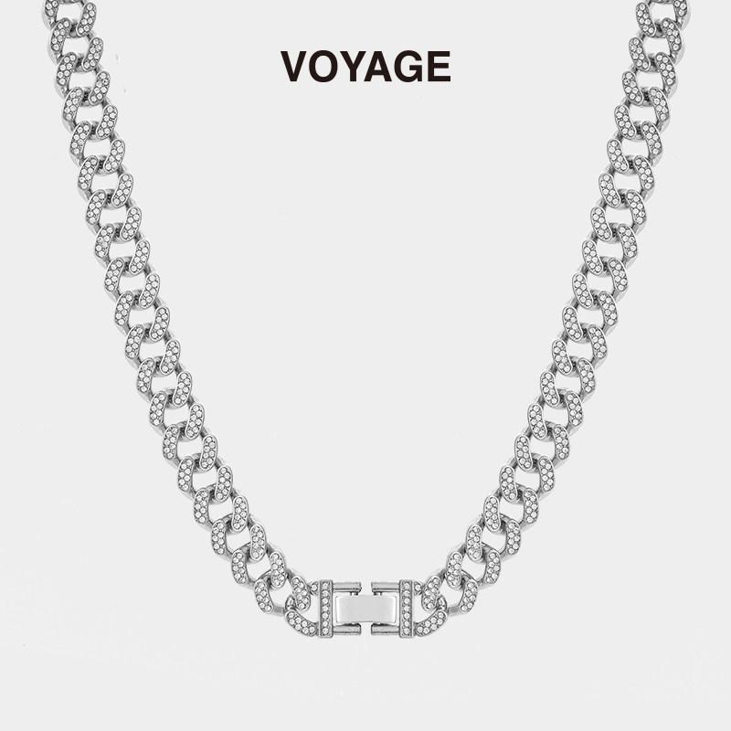 VOYAGE Men's Trendy Cuban Link Chain Necklace - Hip Hop Style Clavicle Chain Accessories