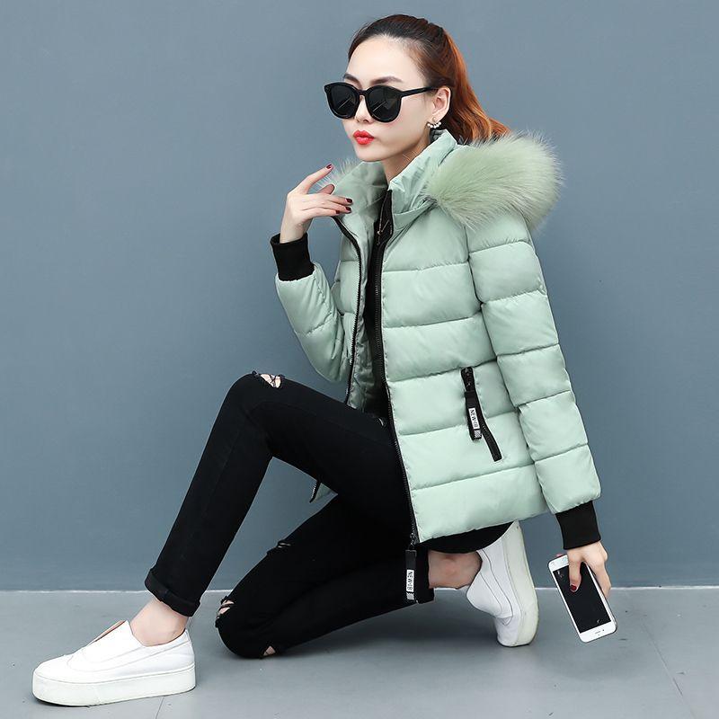 Women's Slim-Fit Cotton-Padded Jacket for Winter - Warm, Solid-Color, with Detachable Hood and Fleece Collar, Casual Stand-Collar Style