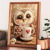 Framed Pearl Bead Painting Kit Cute Owl with Coffee Cup DIY Shiny Canvas Art Relaxing Craft Gift for Craft Lovers Home Decor 12345