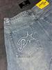Short en jean RogueWave Lettre Rétro Y2K Homme Harajuku Hip Hop Broderie Lettre Bleu Rétro Short Ample Pantalon Au-Dessus du Genou Short Décontracté