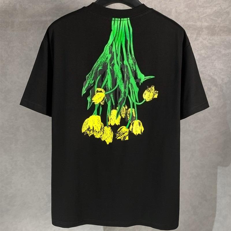 Trendy Brand Short-sleeved Cotton T-shirt Fashionable Tulip Printing Men's and Women's Plus Size Versatile Half-sleeves Tee Y2k