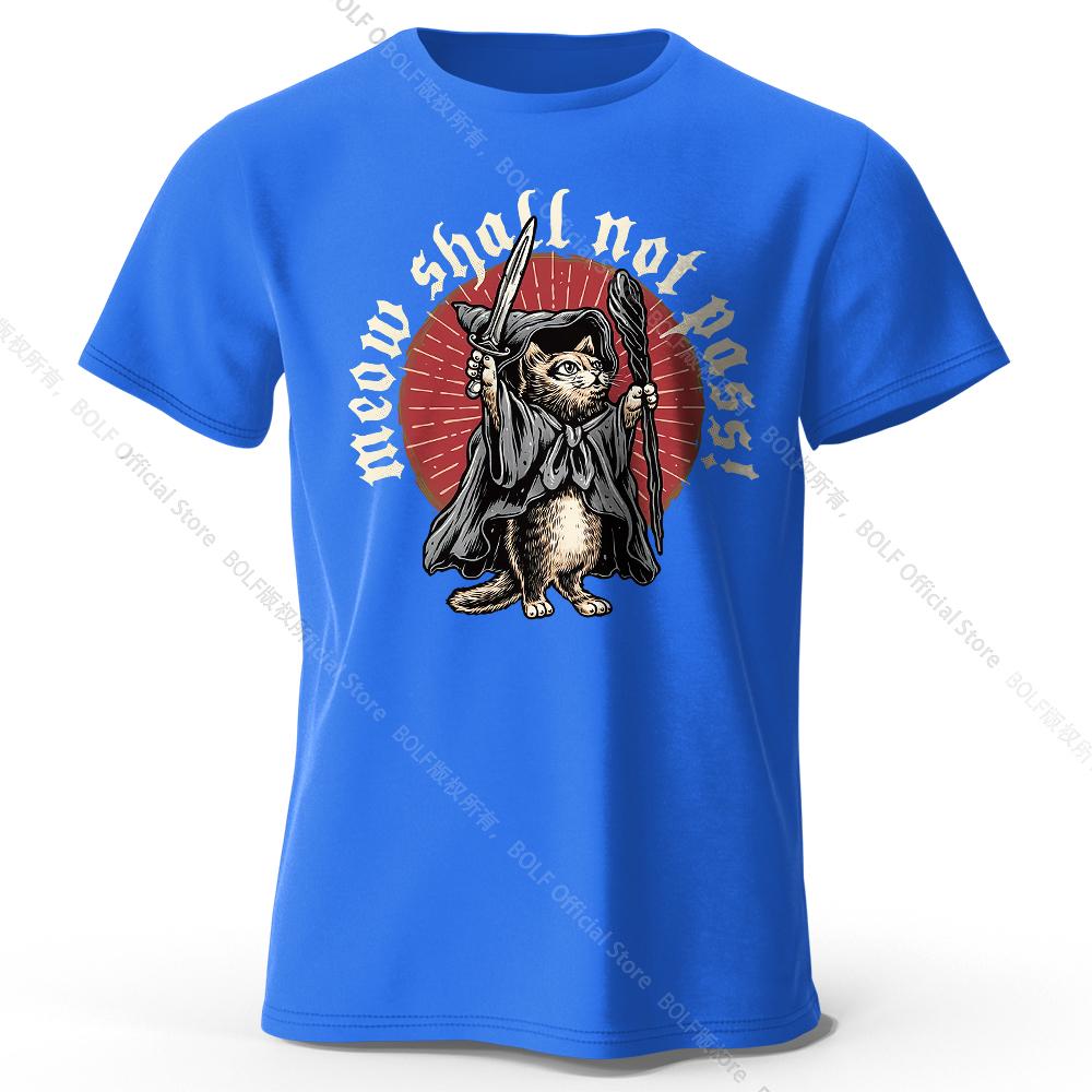 Men's Meow Shall Not Pass Printed T-Shirt 100% Cotton Oversized Cat Graphic Tees for Women Summer Tops Nerd Streetwear