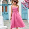 Women Summer Long Dress Casual Elastic Sleeveless Mid-calf Solid Color Sundress
