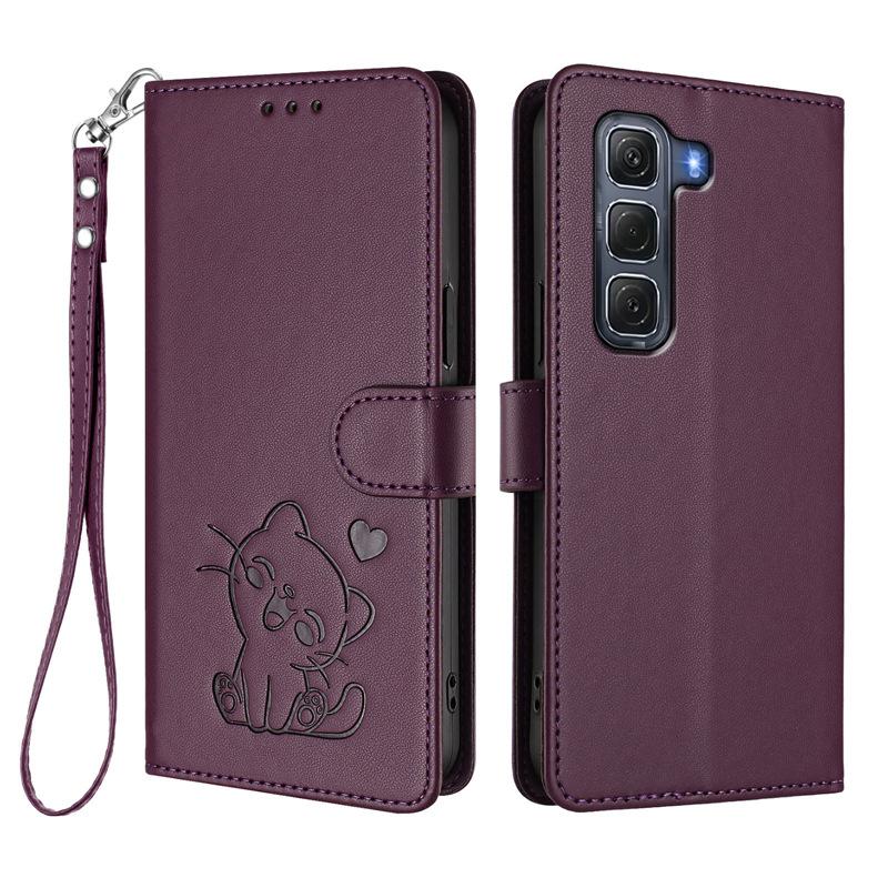 Applicable INFINIX HOT 60 PRO+Phone case with heart-shaped cat design, solid color, cute protective cover