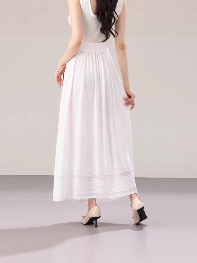 

2026 Spring/Summer Ice Silk Knit Sweater with Double Pocket Slimming Skirt One Size абрикосовый
