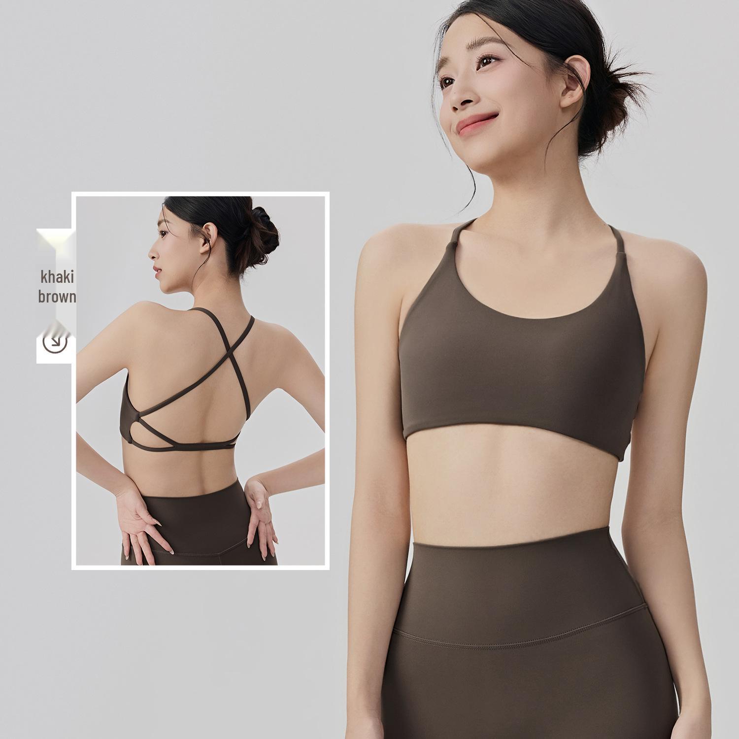 

Anjiu Women s Yoga Lingerie Sports Bra - Detachable Padded, Thin Straps, Criss-cross Back L