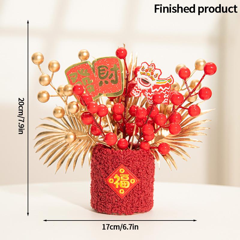 2026 Chinese Wealth Fruit Pot Decoration Chinese New Year Desktop Ornament Spring Festival Gift Decor Blessing Flower Bucket