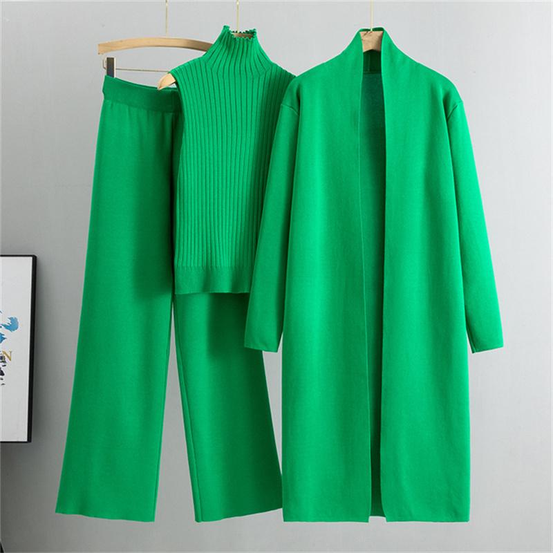 Autumn And Winter Lazy Temperament Knitted Suit Sleeveless Vest Sweater Cardigan Pants Three Piece Set
