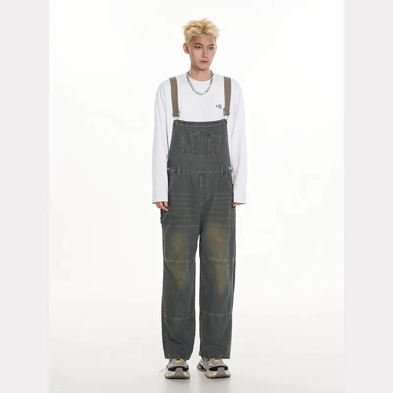 Distressed Retro Sling Jeans Men and Women Street Cleanfit Hip-hop Gradient Handsome Tooling Jumpsuit