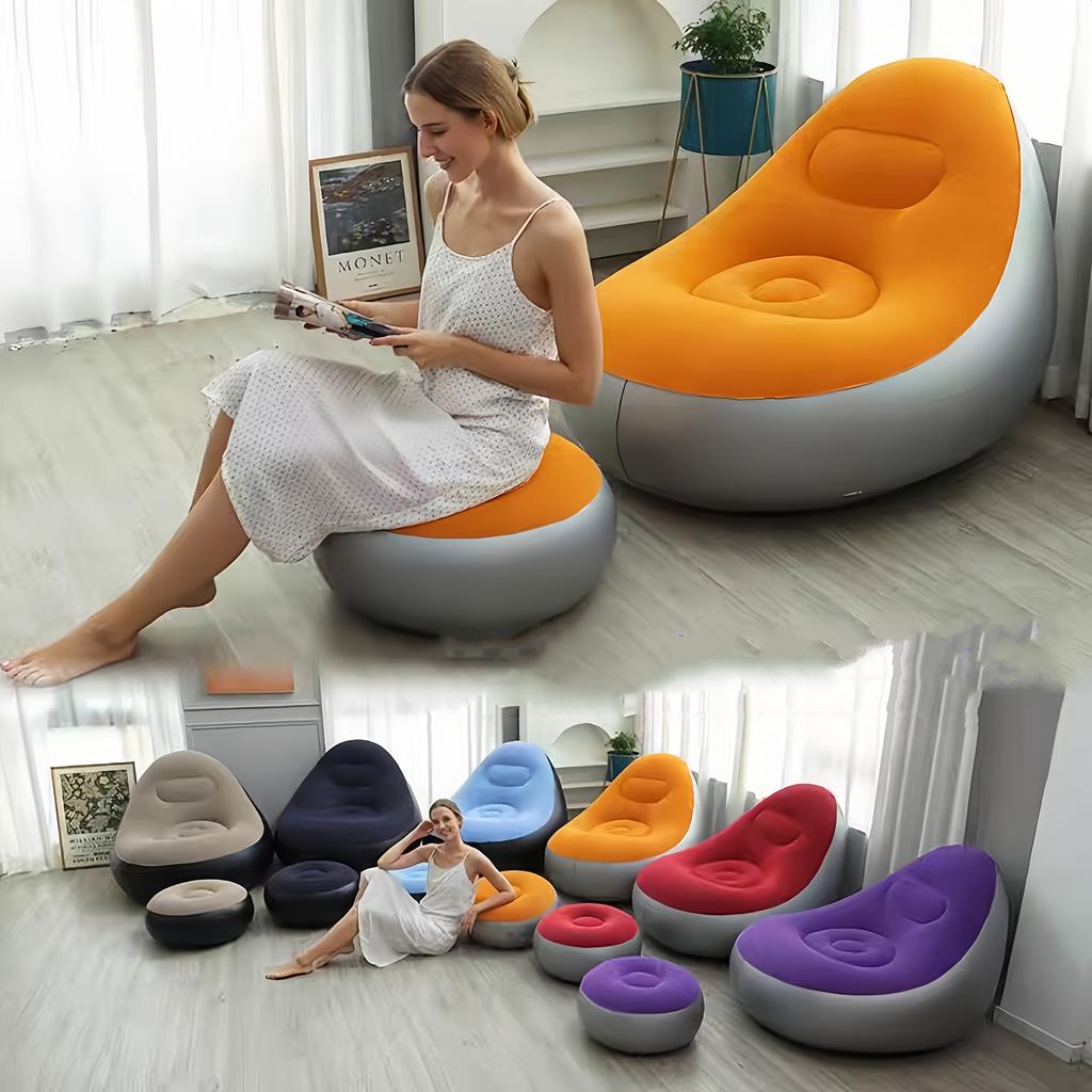 Simple Inflatable Leisure Bean Bag Sofa Lazy Sofa Set Outdoor Foldable Travel Fluffy Seat Tatami Footstool Bedroom Chair