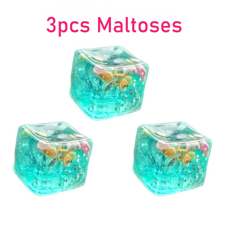 Aesthetic Blue Ice Cube Squishy - Cute Seashell Inclusions, Sensory Toy For Anxiety & Focus