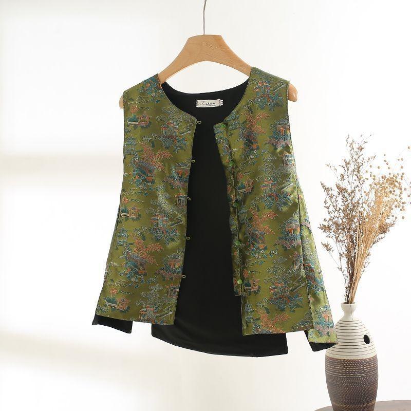 Year buckle jacquard vest women's 2025 spring clothing new design sense niche literature and art