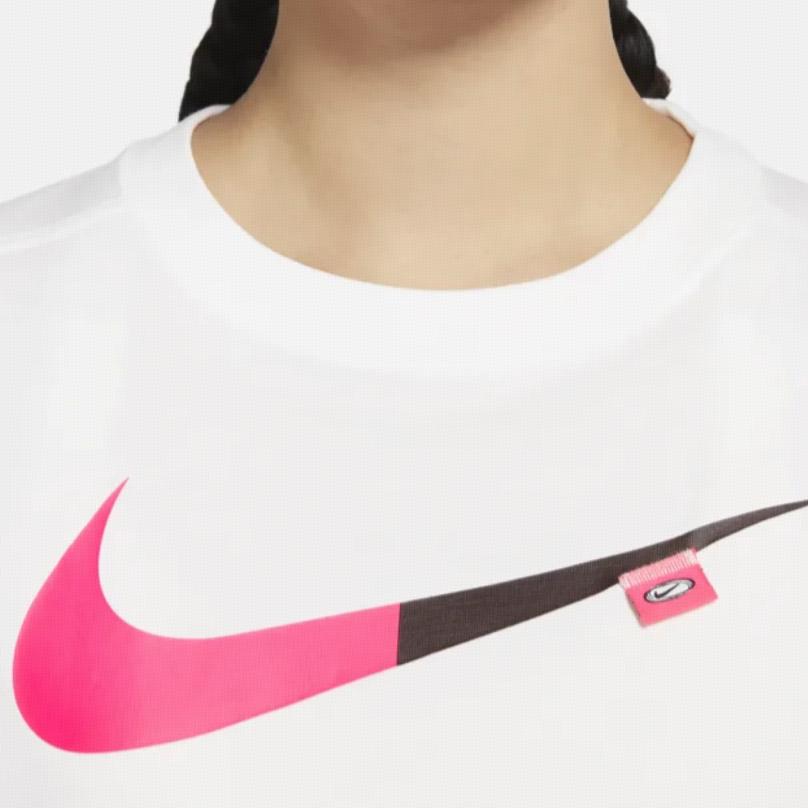 Nike Sportswear Straight Cut Logo Print Casual Loose Short Sleeve Drop Shoulder T-Shirt Women Tops White DX6291-100