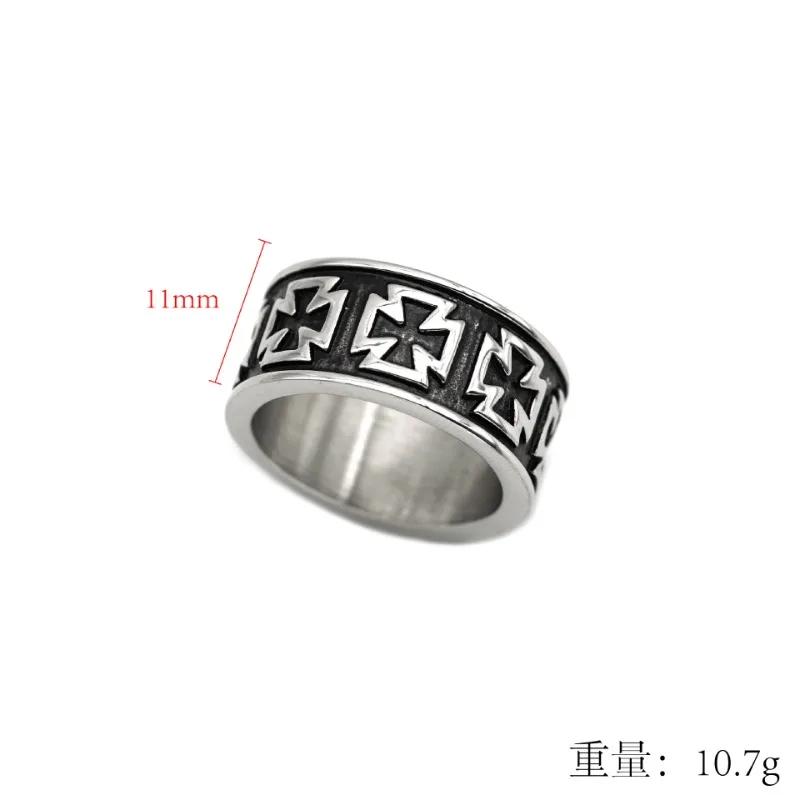 Silver Knight Templar Cross Ring Black Punk Crusader Band for Men Gothic Promise Jewelry
