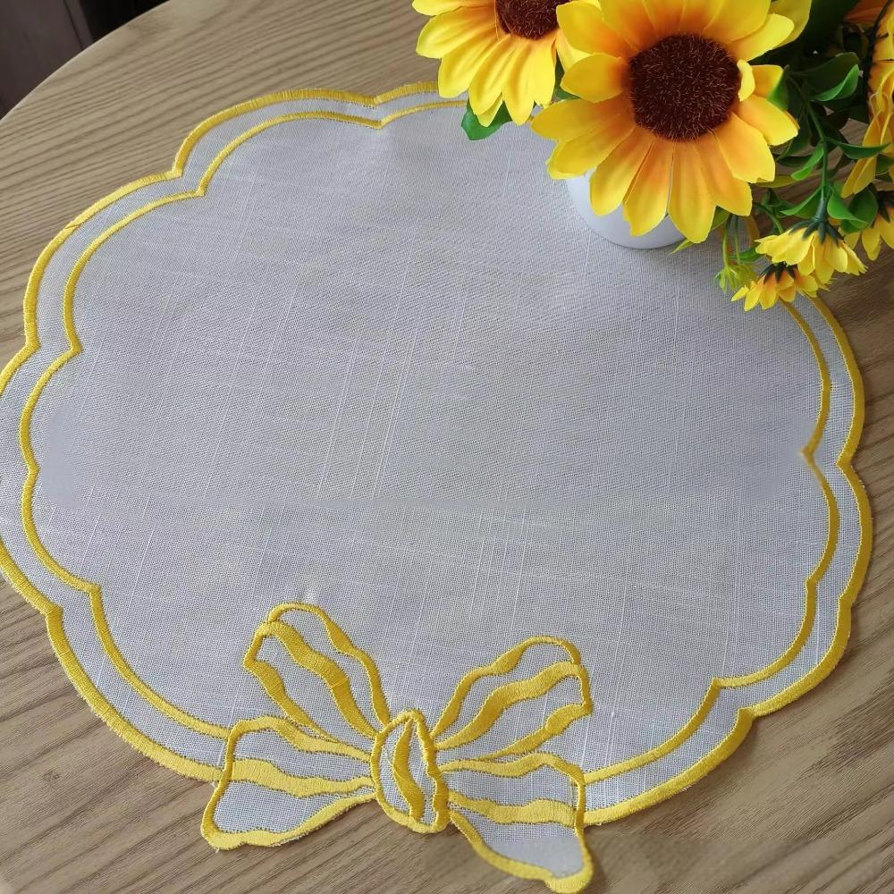

High Quality Washable Linen Napkin Reusable Vintage Wavy Edge Embroidered Bowknot Napkin Placemat Banquet Parties L золотой