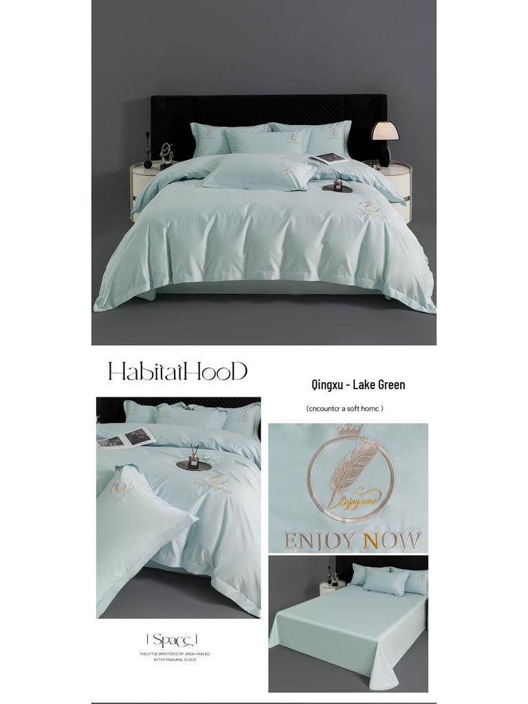 High-End 60s Long-Staple Cotton Embroidered Four-Piece Bedding Set with Duvet Cover & Bed Sheet