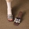 Mode Retro Damen Sandalen Neue Exquisite Elegante Quadratische Zehenpartie Absätze Komfort Anti-Rutsch Hausschuhe Einfache Leichte Seltsame Absatz Schuhe