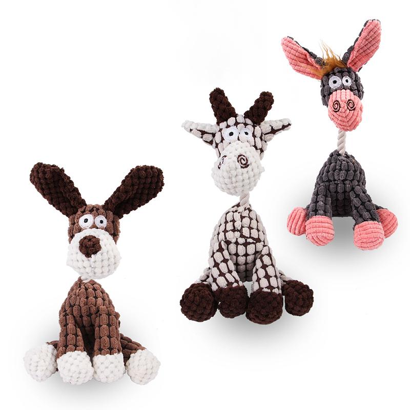 Fun Pet Toy Donkey Shape Corduroy Chew Toy for Dogs Puppy Squeaker Squeaky Plush Bone Molar Dog Toy Pet Training Dog Accessories