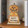 Natural Craftsmanship Gifts Cute Halloween Black Cat Pumpkin Skull Decor, Vintage Boo Wooden Sturdy Decorative Accents Signs, Tabletop Decoration for