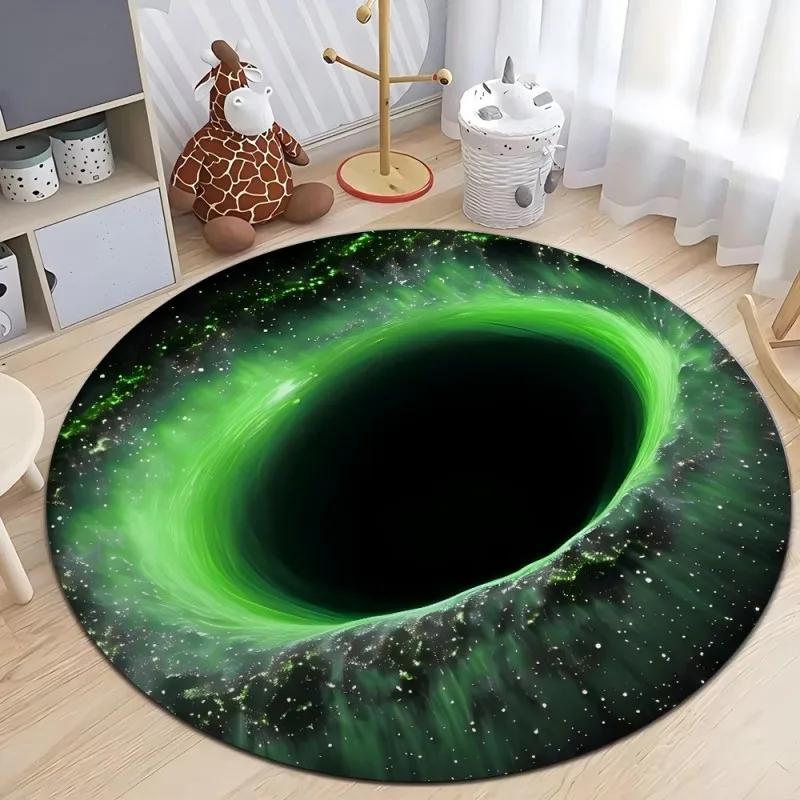 3D Cosmic Black Hole Printed Round Rugs Non-Slip Machine Washable Carpet Kid Bedroom Round Carpets Living Room Floor Mat