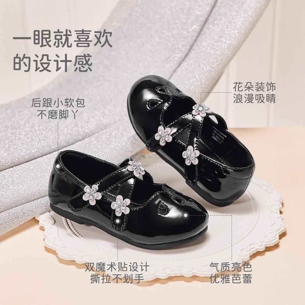David Bella Girls' Leather Shoes Spring New Baby Single Shoes Sweet Soft Bottom Children's Black Princess Shoes