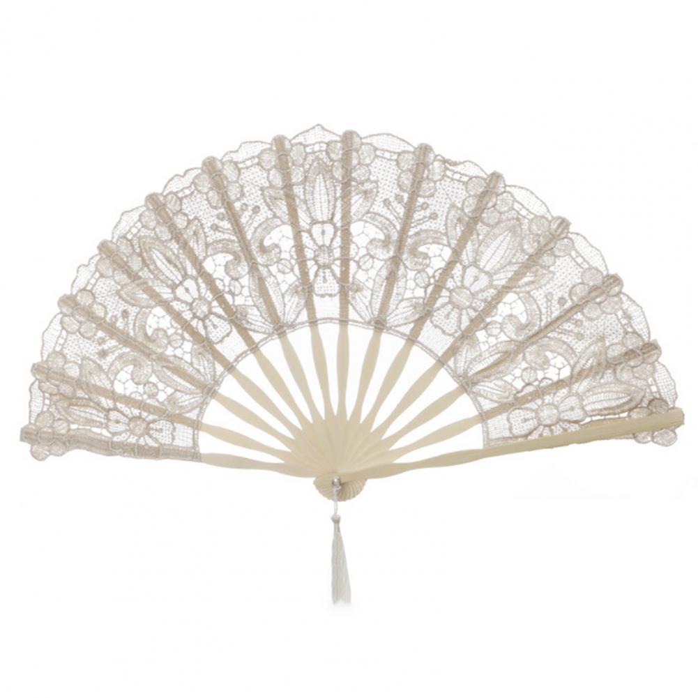 Elegant Lace Trim Fan Vintage Fabric Folding Fan Elegant Vintage Style Lace Trim Folding Fan with Tassel for Wedding for Stage