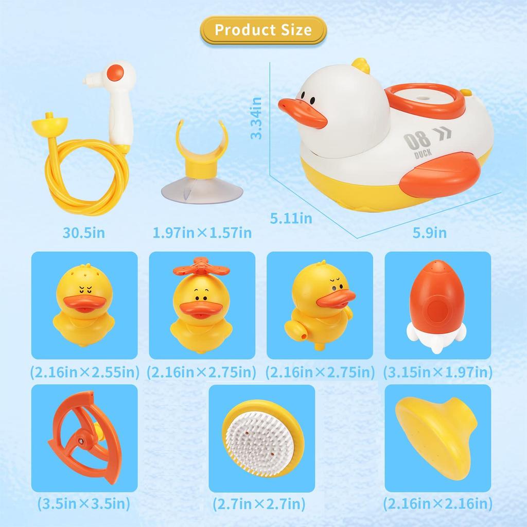 Bath Toys, Baby Shower Head with 3 Spraying Ducks and 4 Nozzles, Duck Bath Toys, Electric Shower Spray Water Toy for Toddlers Infants Kids