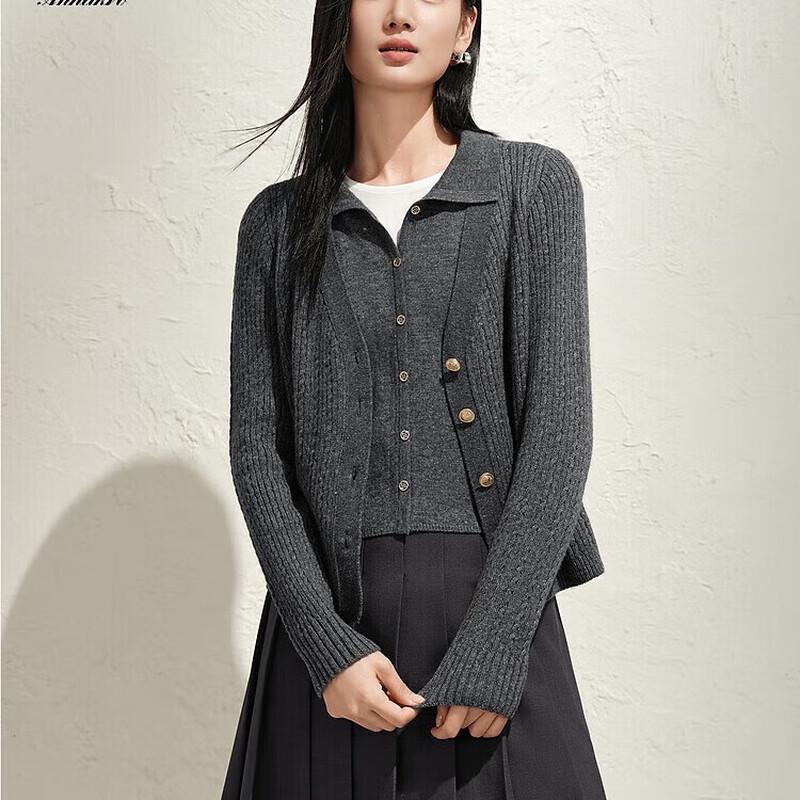 

JUZI ANNACAU Smart Commuter Gray Faux Two-Piece Knitted Sweater M