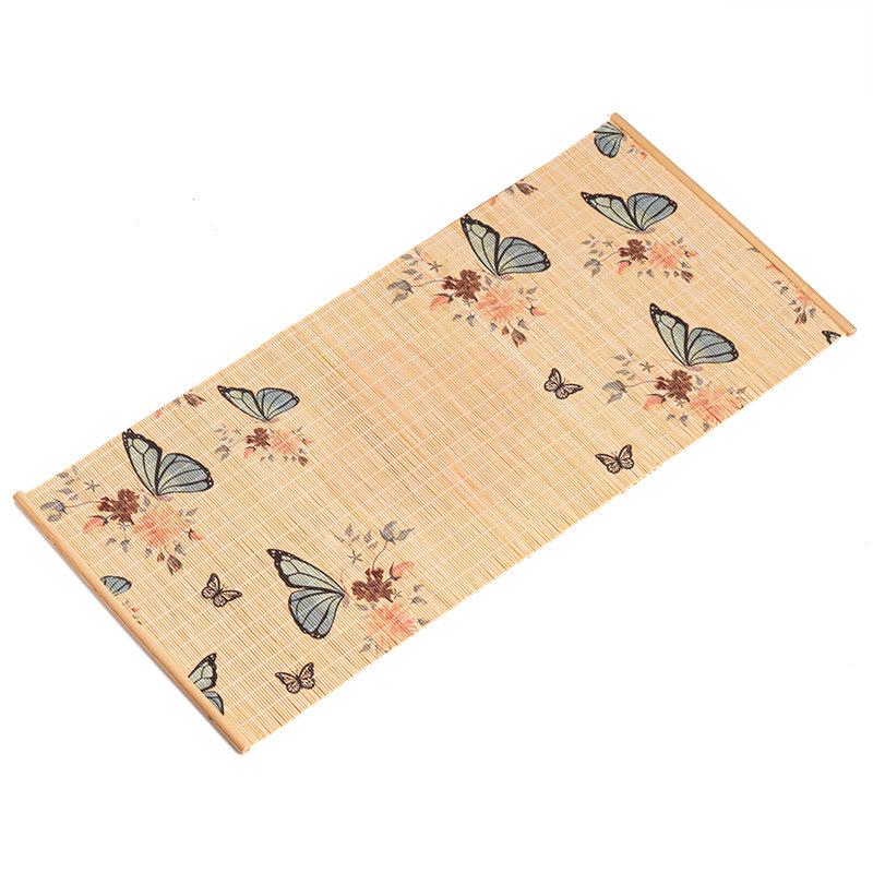 Rectangular Bamboo Woven Dining Table Decorative Heat Insulation Mat Butterfly Print High Quality Kung Fu Tea Set  Accessories