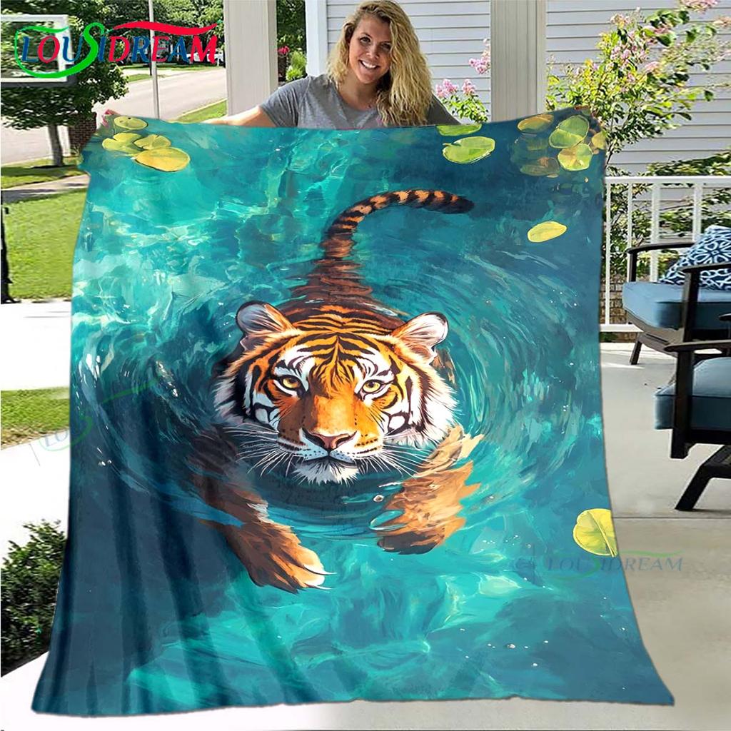 Hot Tiger Painting Print Flannel Adult and Children Blanket Sofa Bed Decoration Blanket Portable Blanket Bath Towel Gift