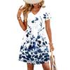 Modisches Damenkleid mit Print, V-Ausschnitt, kurzärmelig, locker, lässig, für den Strandurlaub