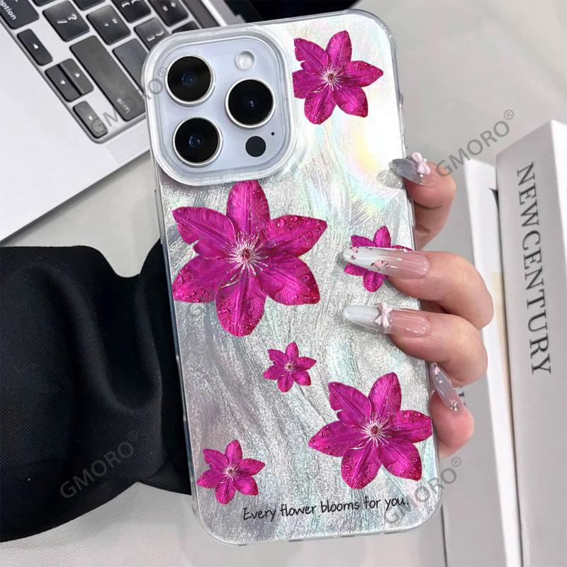 Hot-selling rose red flower mobile phone case iPhone17 premium feather yarn Apple 16Pro all-inclusive PC hard case