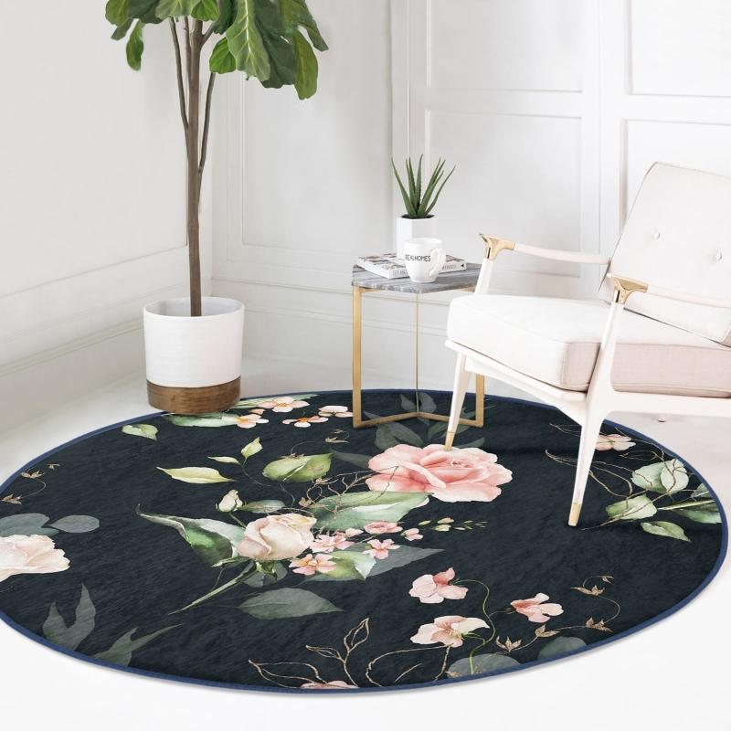 

Белый цветочный узор на красочном полу, цифровая печать, современная гостиная и круглый ковер для гостиной с моющимся нескользящим основанием