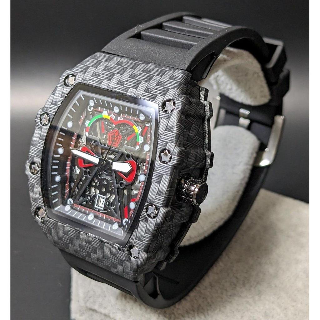 Used New Wristwatch Richard Mille Type Quartz Homage Watch Rubber Tonneau Carbon