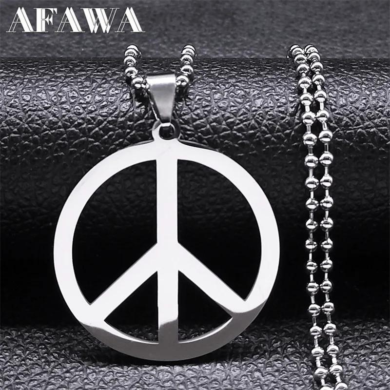 

Peace Symbol Stainless Steel Chain Necklaces for Women Unisex Simple Silver Color Necklace Jewelry Women or Men Jewelry N437S02