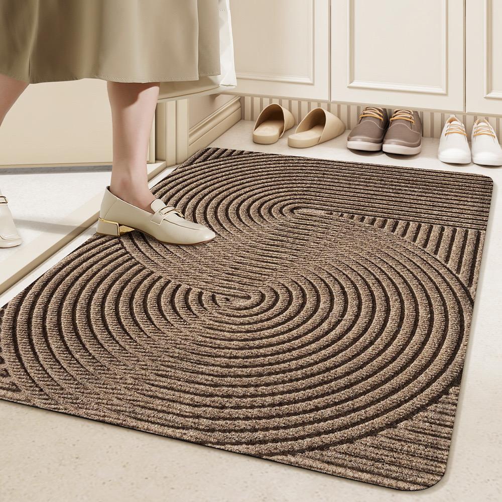 Modern Geometric Circle Pattern Door Mat - Brown Non-Slip Absorbent Indoor Rug for Home Entrance Bedroom Kitchen Decor Carpet