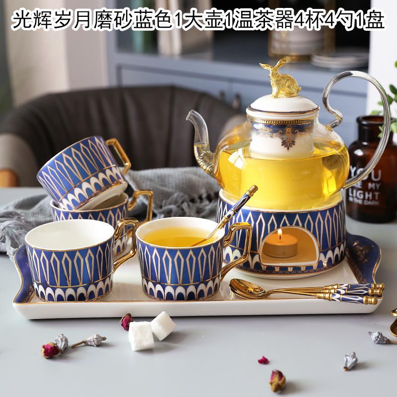 Ceramic Afternoon Tea Flower And Fruit Teacup Tea Set Household Flower Teapot Set Fruit Glass Pot With Filter Candle Heating