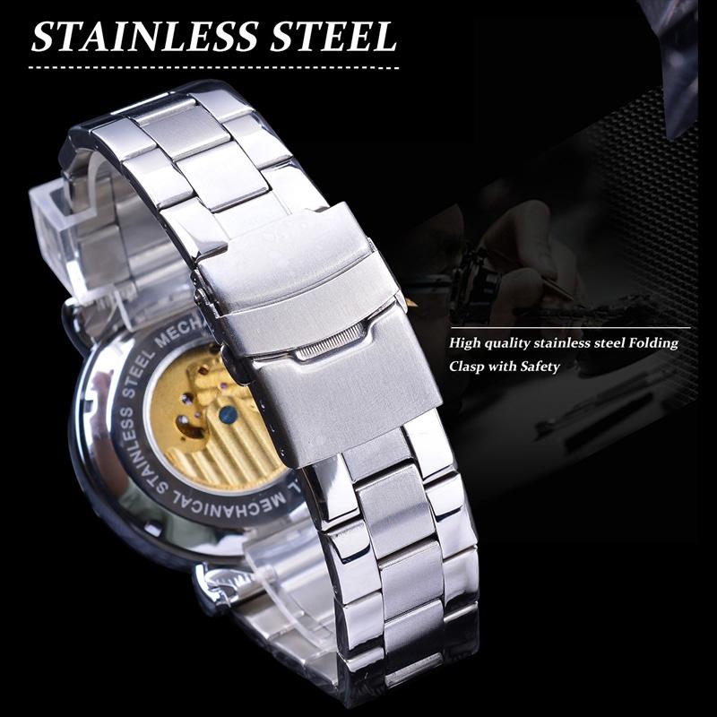 Forsining Orologio da uomo alla moda, per il tempo libero, con intagli lunari scavati e orologio meccanico scavato