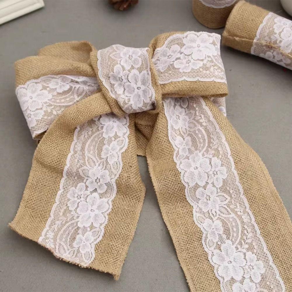 Handmade Burlap Chair Bow 15cm Lace Cotton Chair Backrest Lace Seat Back Strap Party Supplies