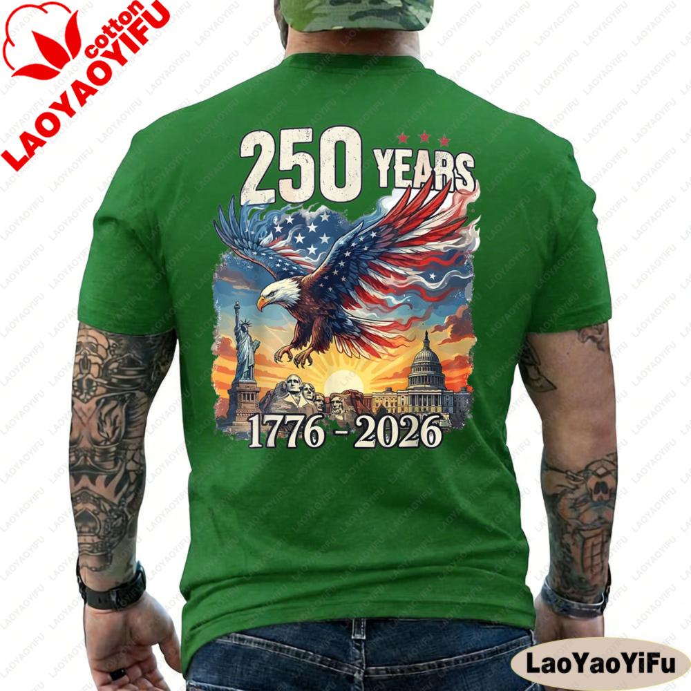 250 Years Old Birthday Bald Eagle 250th Anniversary 17762026 Patriotic TShirt Tops Summer Shortsleeved Shirts Men Clothing S