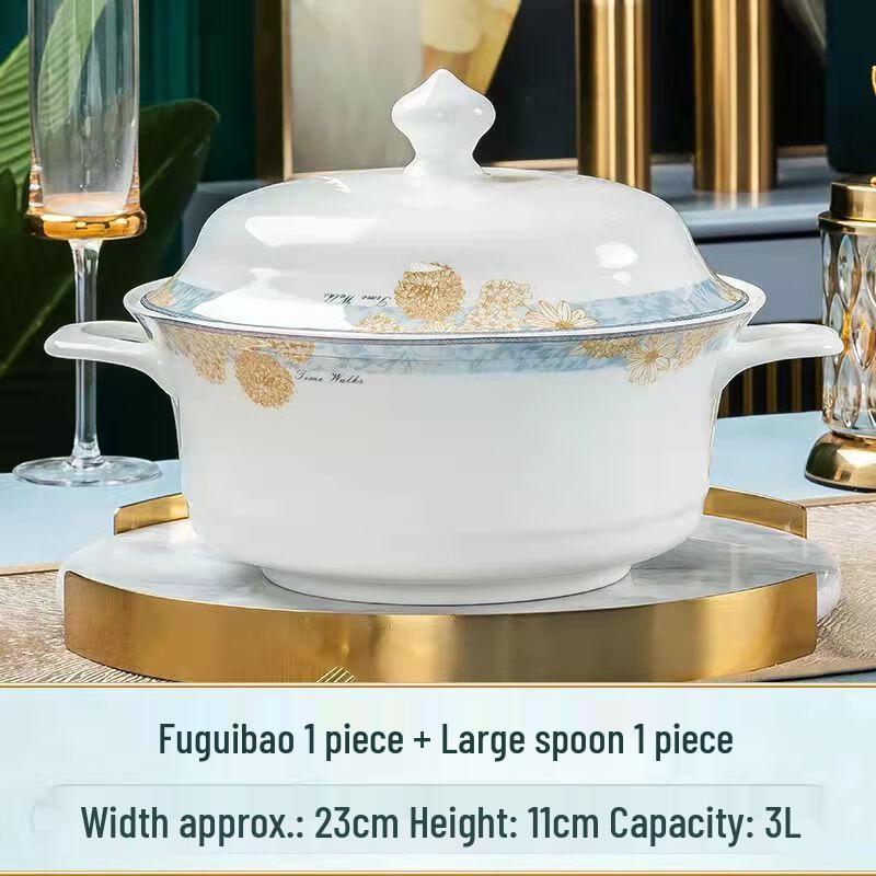 Nordic Style Ceramic Casserole Pot with Soup Spoon 1 Casserole Pot + 1 Big Soup Spoon
