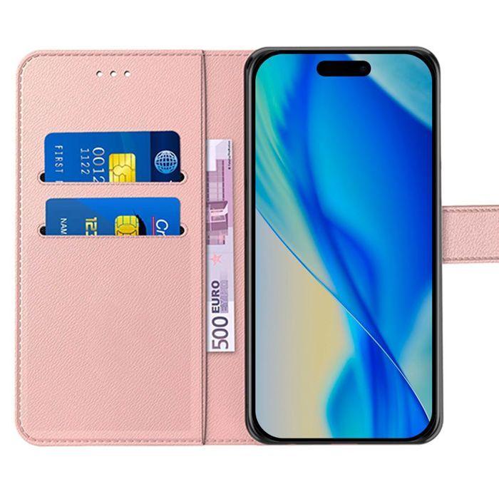 Coque pour iPhone 17 Pro Max - BOOLING - Rabat Anti-Rayures Antichoc Synthécuir Rose - 2 Verres Trempés