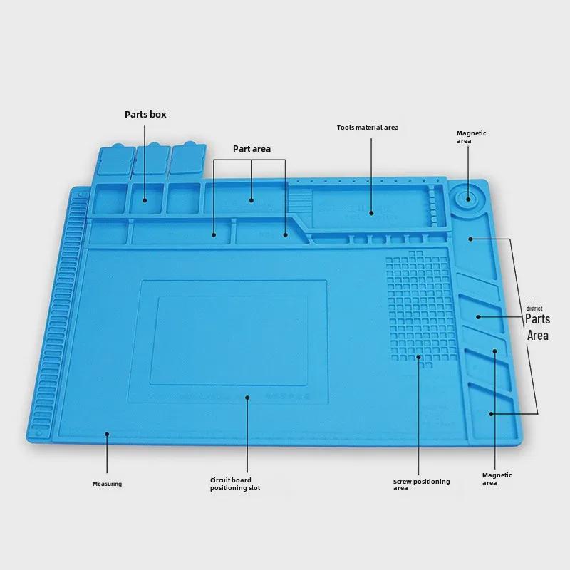 Reparationsplatta i silikon: Antistatisk, Magnetiskt skruvverktyg, Högtemperaturbeständig isolering för reparationer av mobiltelefoner och datorer.
