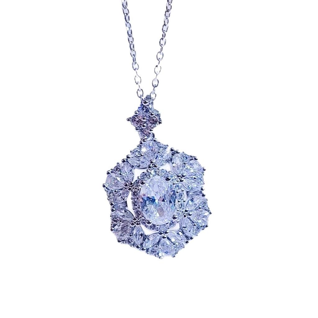 Exaggerated Heavy Industry Brilliant Pink Purple Diamond Pendant Necklace Colored Treasure Elegant High-end Sense Full of Diamond Light Luxury Chain