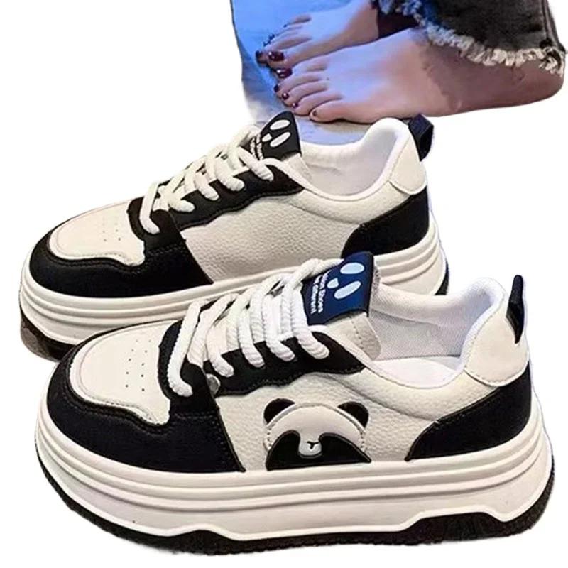 Fashion Black Khaki Chunky Sneaker Women Sport Shoes Platform Trainers  Breathable Casual Sports Cute Panda Sneaker Walking Shoes