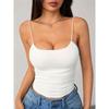 Women's White Square Neck Spaghetti Strap Cami Top Slim Fit Cropped Camisole